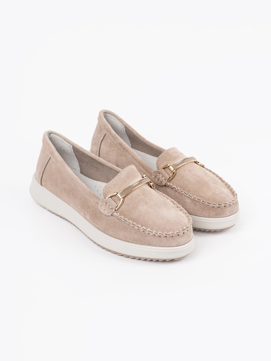 Beige Moccasins Made of Genuine Leather