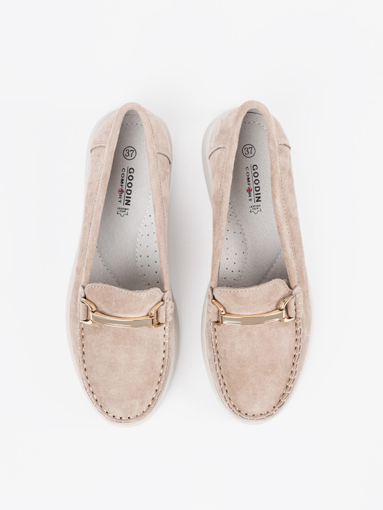 Beige Moccasins Made of Genuine Leather