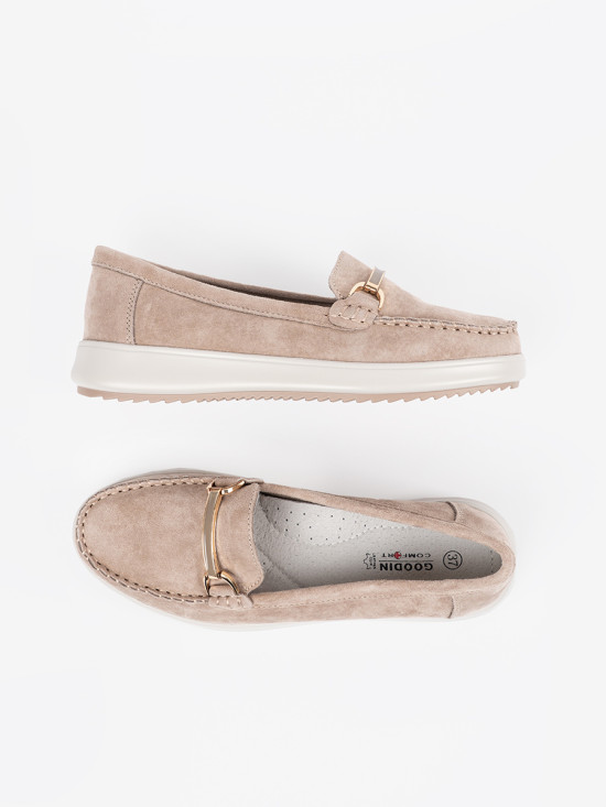 Beige Moccasins Made of Genuine Leather
