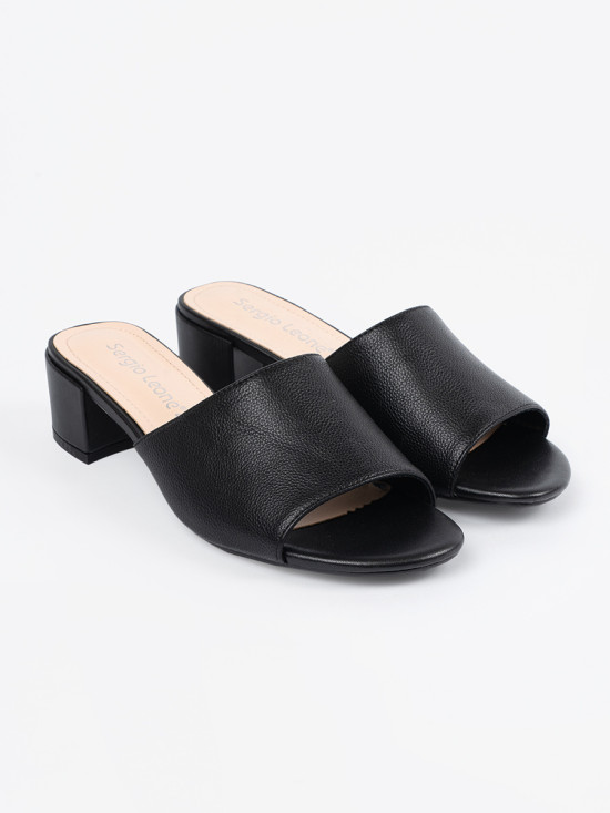 Black Women's Slip-On Sandals with Low Heel