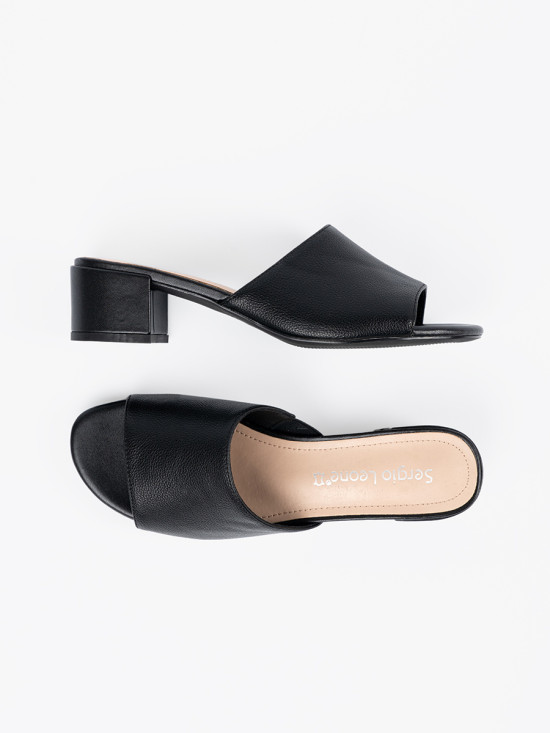 Black Women's Slip-On Sandals with Low Heel