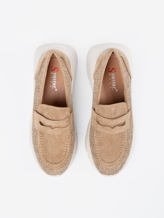 Beige Loafers with Thick Sole