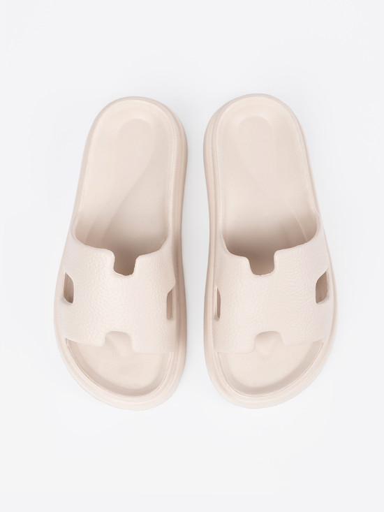 Light Beige Platform Slippers
