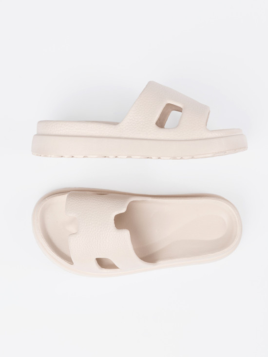 Light Beige Platform Slippers