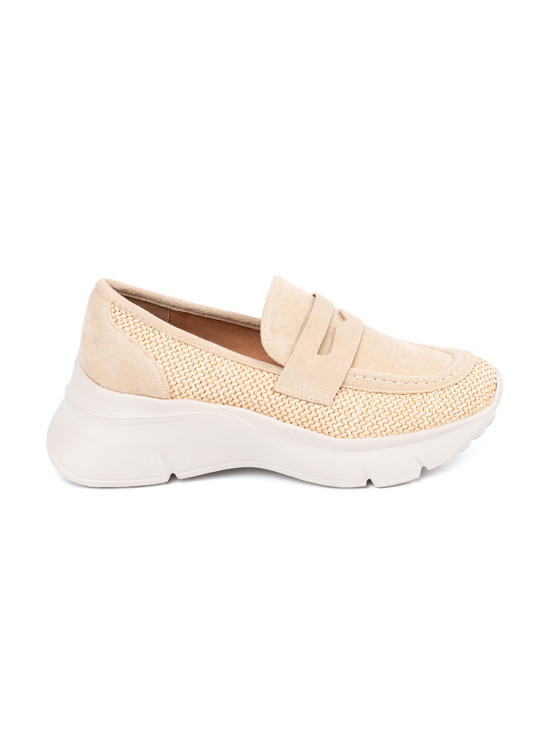Light Beige Slip-On Shoes with Thick Sole