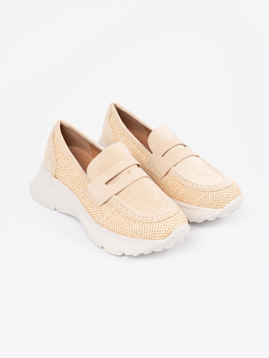 Light Beige Slip-On Shoes with Thick Sole