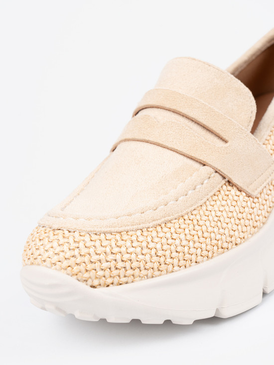 Light Beige Slip-On Shoes with Thick Sole