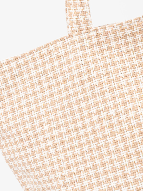 Beige Checkered Beach Bag