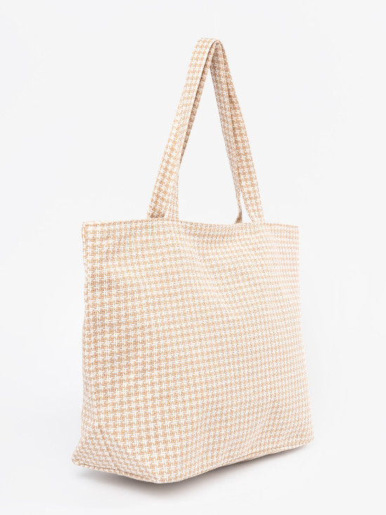 Beige Checkered Beach Bag