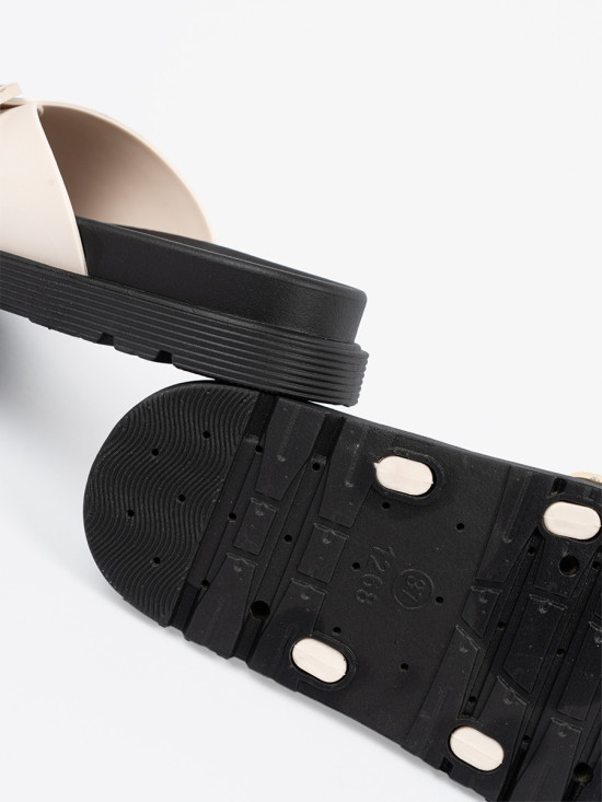 Light Beige Sandals with Golden Buckle