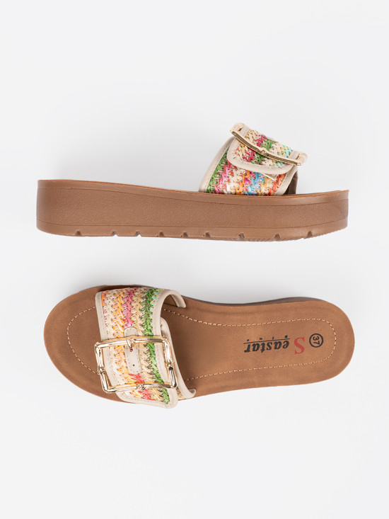 Multicolored Slip-Ons with Buckle