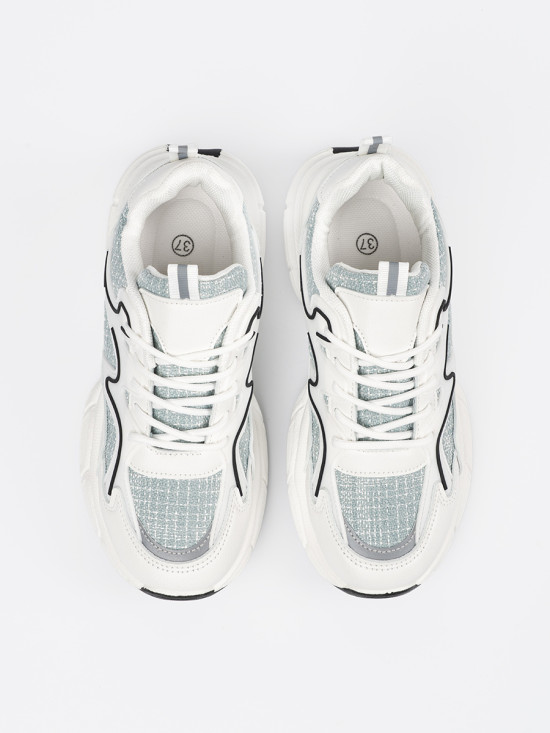 White-Green Sneakers with Decorative Inserts