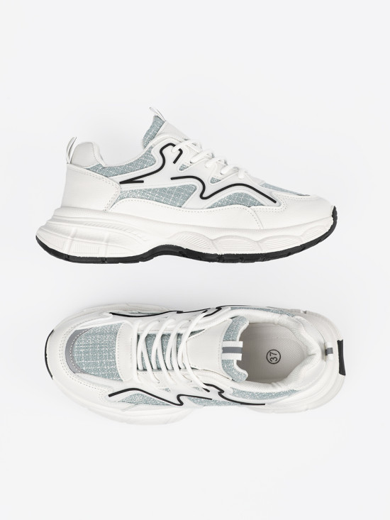 White-Green Sneakers with Decorative Inserts