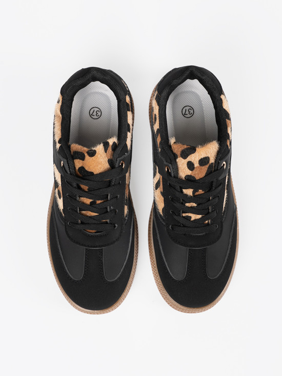 Women's Black Sneakers with Leopard Details