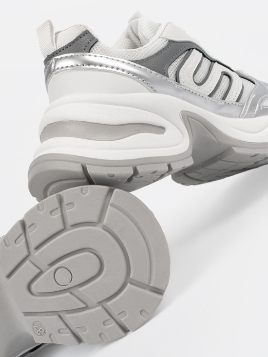 White Sneakers with Silver Accents