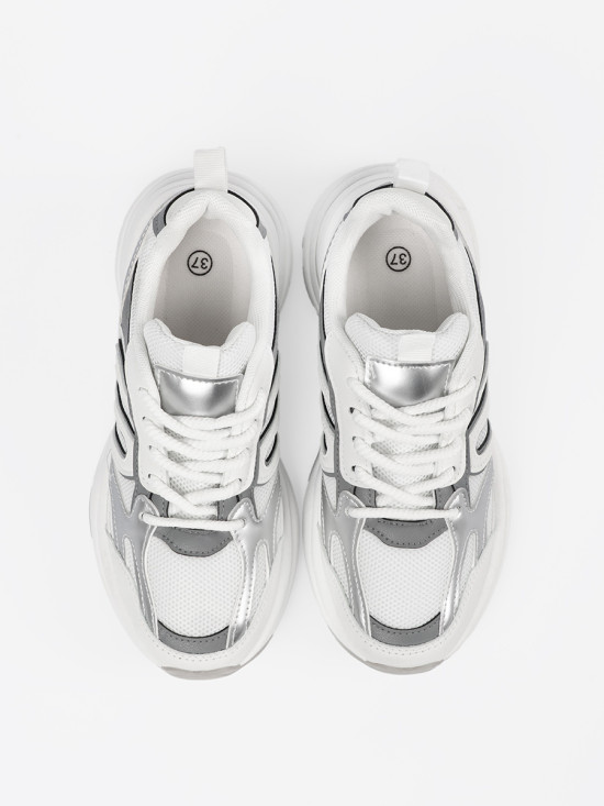 White Sneakers with Silver Accents