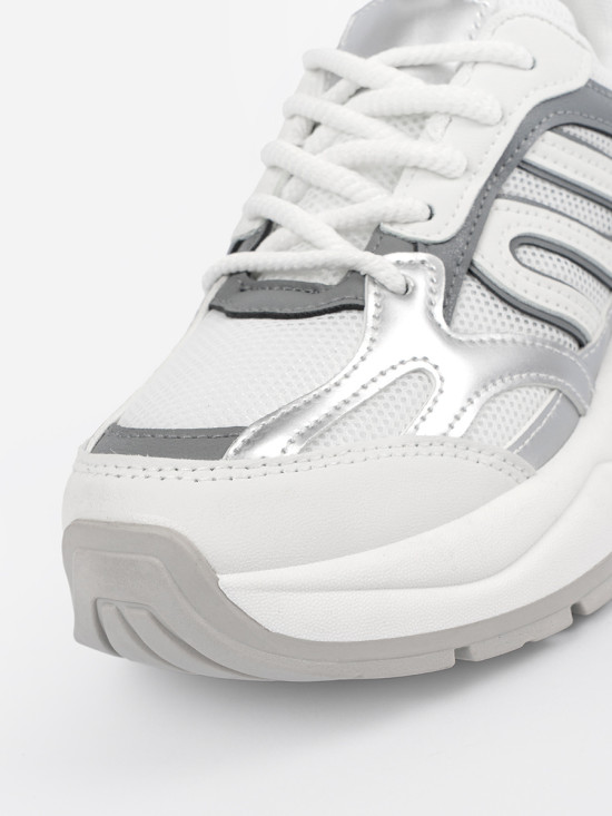 White Sneakers with Silver Accents