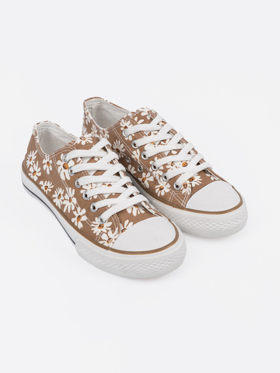 Beige Floral Sneakers