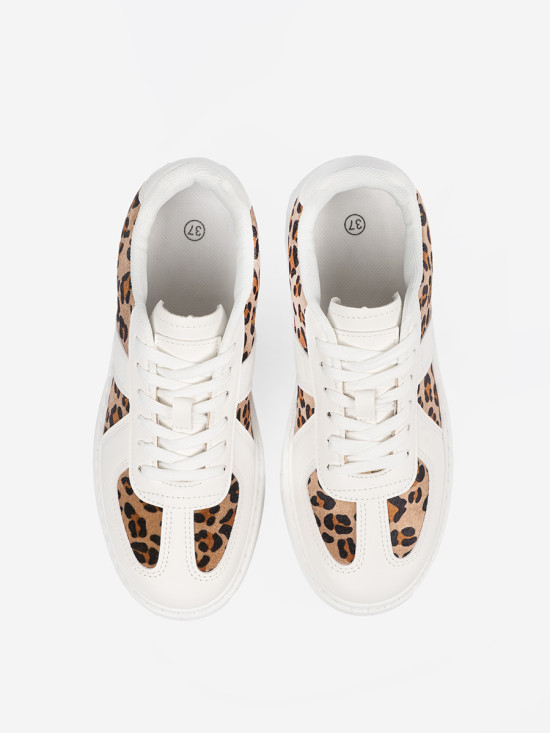 White Sneakers with Leopard Print Details