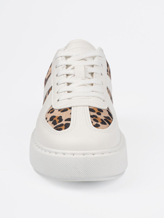 White Sneakers with Leopard Print Details