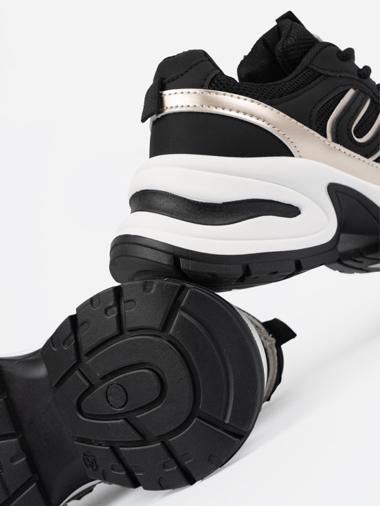 Black Sneakers with Gold Accents