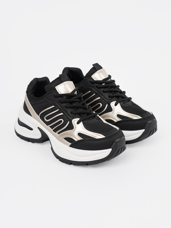 Black Sneakers with Gold Accents