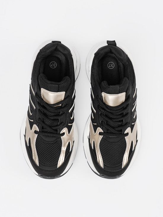 Black Sneakers with Gold Accents