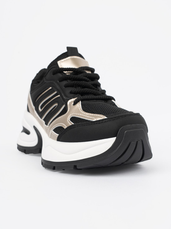 Black Sneakers with Gold Accents