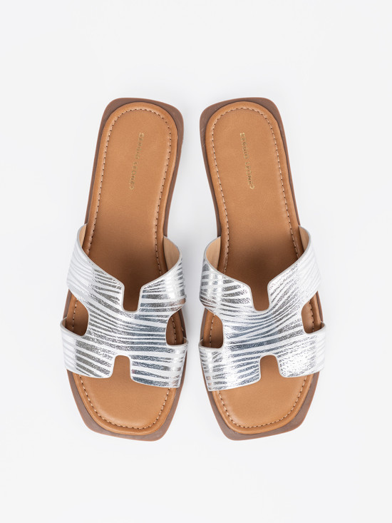 Silver Slide Sandals with Open Toe