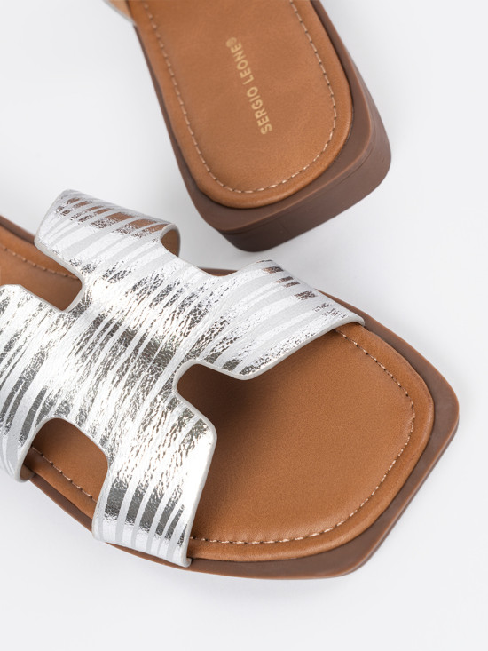 Silver Slide Sandals with Open Toe