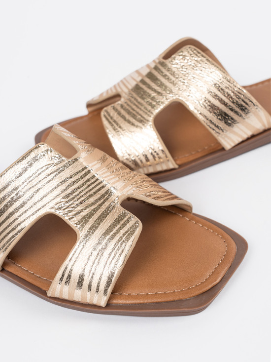 Gold Slide Sandals with Open Toe
