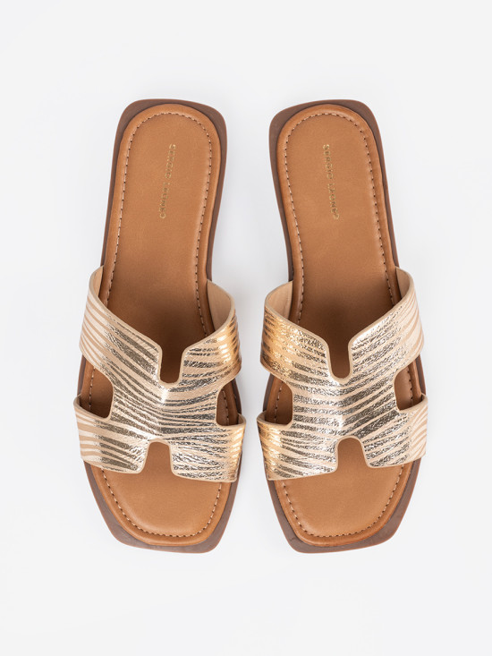 Gold Slide Sandals with Open Toe