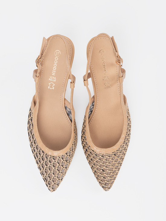 Beige Cutout Low Heel Pumps