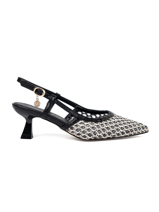Black Perforated Low Heeled Pumps