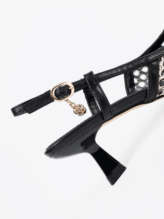 Black Perforated Low Heeled Pumps