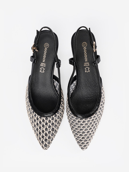 Black Perforated Low Heeled Pumps