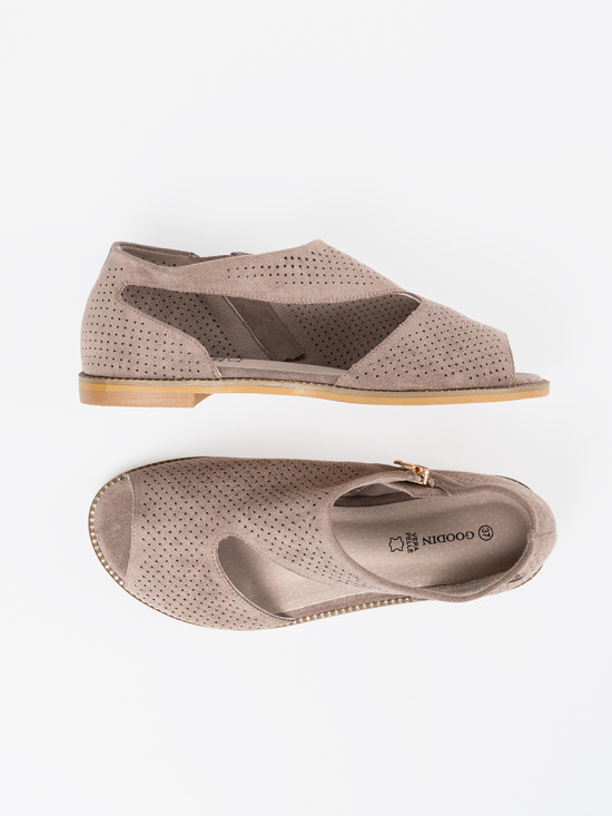 Elegant Perforated Flat Sandals in Beige