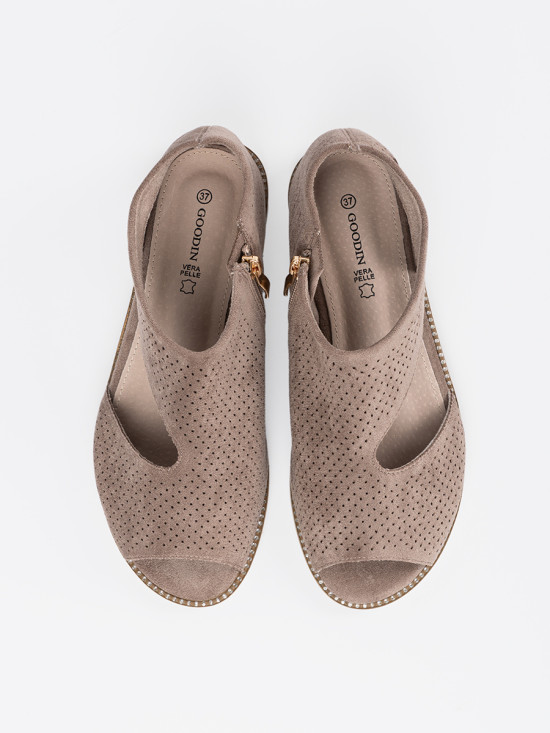 Elegant Perforated Flat Sandals in Beige