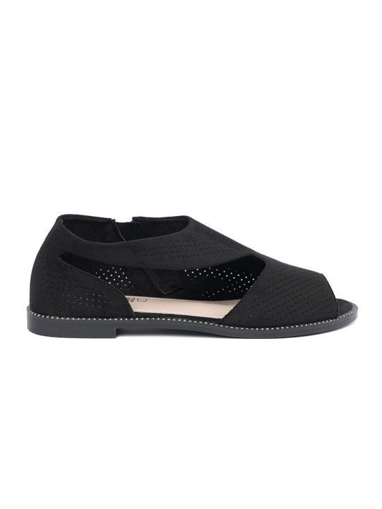 Black Perforated Flat Sandals