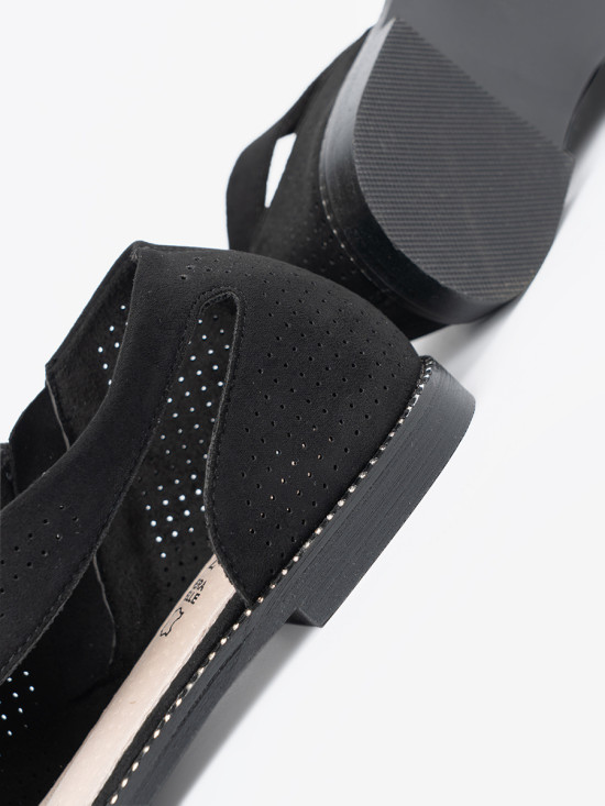 Black Perforated Flat Sandals