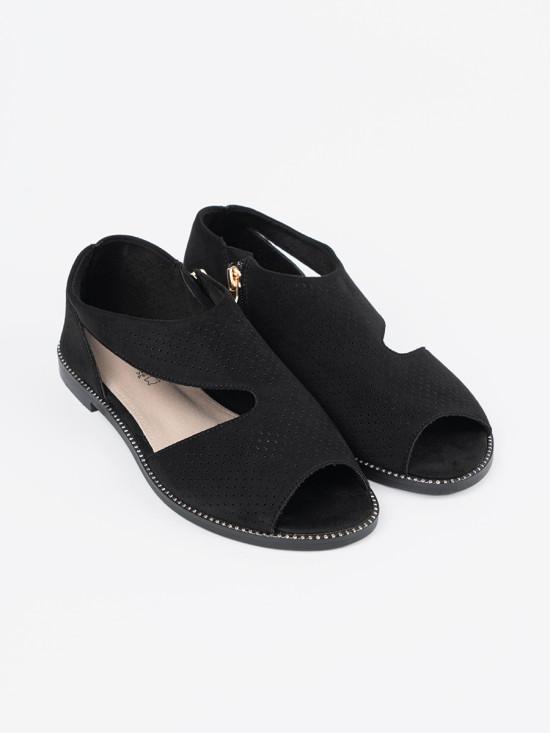 Black Perforated Flat Sandals