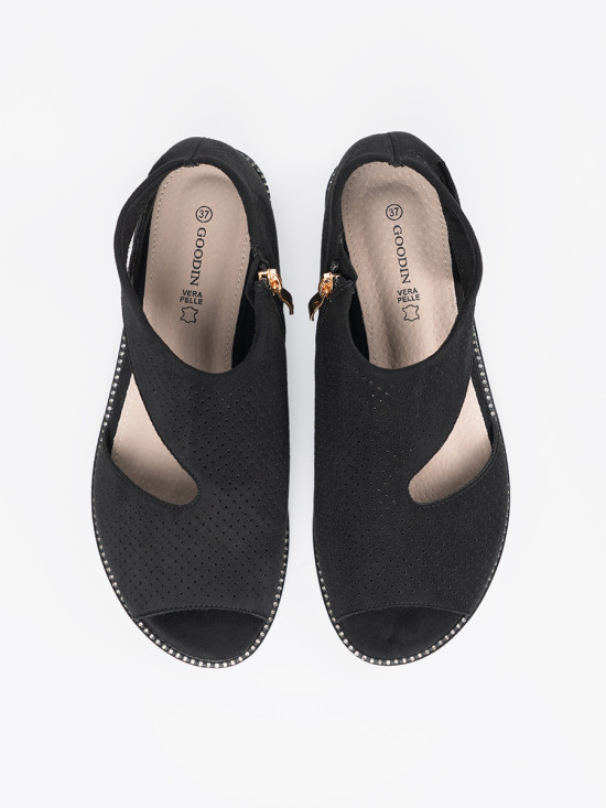 Black Perforated Flat Sandals