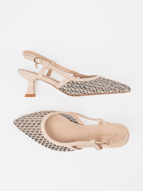 Light Beige Perforated Low Heel Pumps