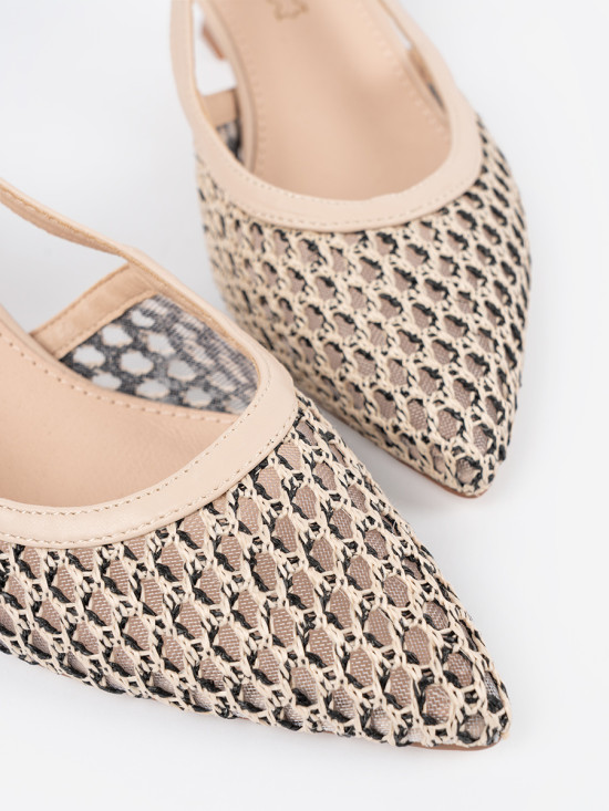 Light Beige Perforated Low Heel Pumps
