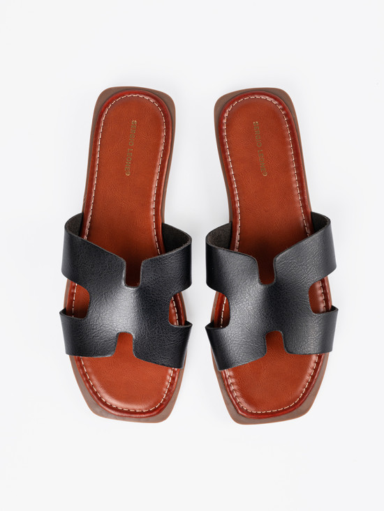 Black Slide Sandals with Open Toe