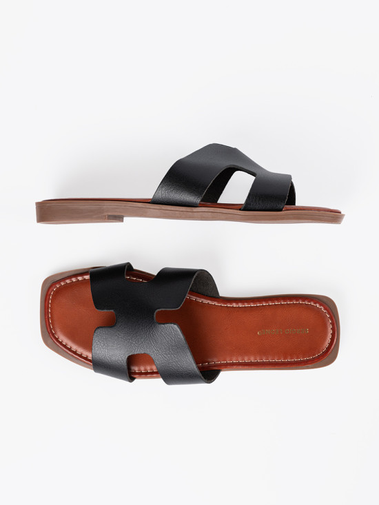 Black Slide Sandals with Open Toe