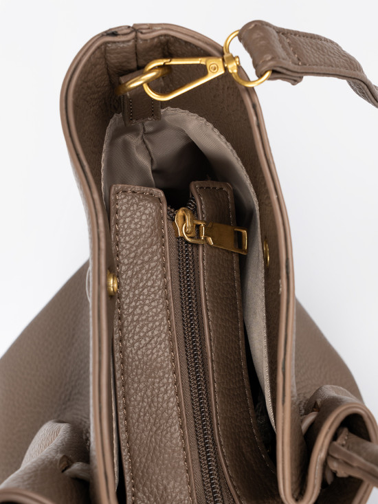 Beige Shopper Bag with Zipper