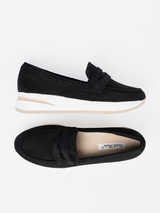 Black Suede Platform Moccasins