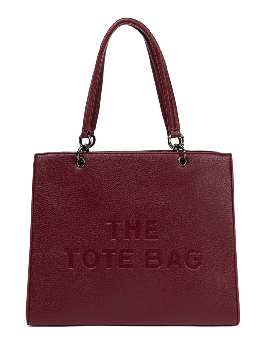 Burgundy tote bag with embossed lettering
