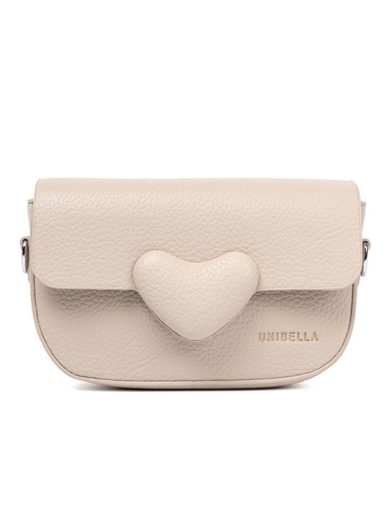 Elegant Beige Crossbody Bag with Decorative Heart